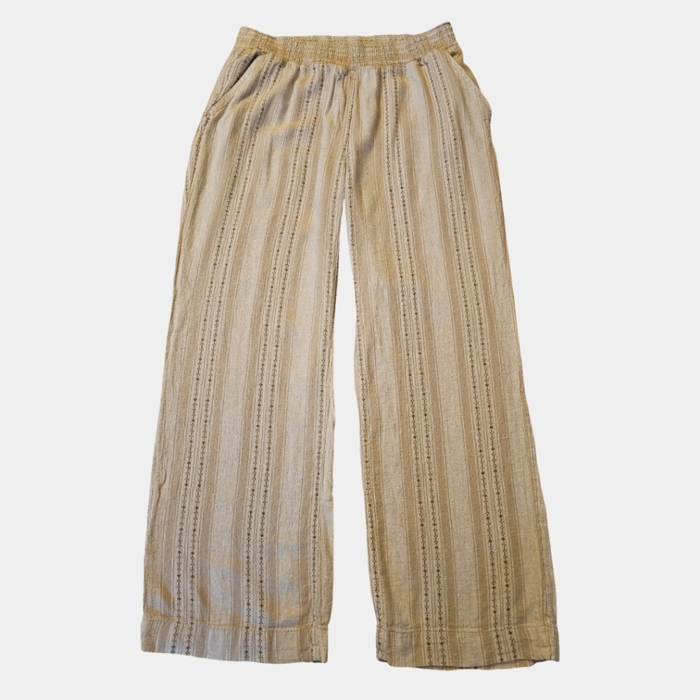 Briggs Elastic Waist Tan Stripe Pull-On Linen Blend Wide Leg Palazzo Pants Sz L - Picture 2 of 13